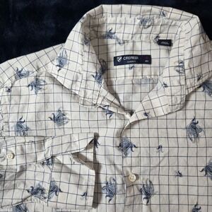 CREMIEUX CLASSICS Mens White Blue Grid Paisley Print‎ Button Down Shirt Size M